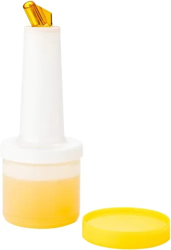 Vista 27 de Restaurantware Botella de plástico de 0.5 cuartos de galón de almacenamiento - con boquilla azul y tapa - Botella de almacenamiento de barra