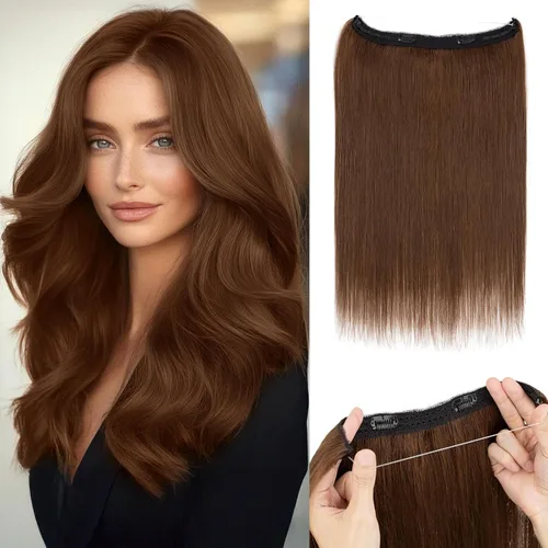 Vista 35 de Extensiones de cabello humano real, extensiones de cabello humano 100 % humano, extensiones de clip, ondulado, negro azabache 01, 2.46 oz/18 pulgadas