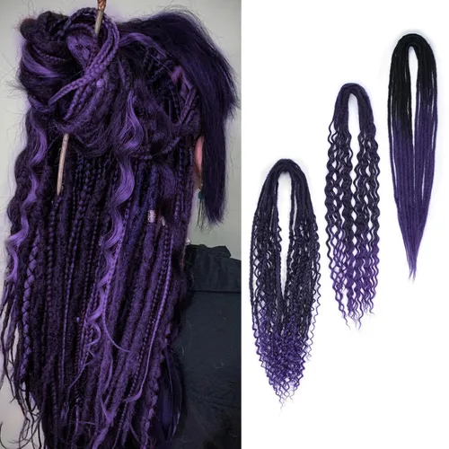 Vista 63 de Extensiones de rastas trenzadas bohemias de 24 pulgadas, 10 hebras de rastas sintéticas rizadas color marrón degradado con trenza de caja, rastas