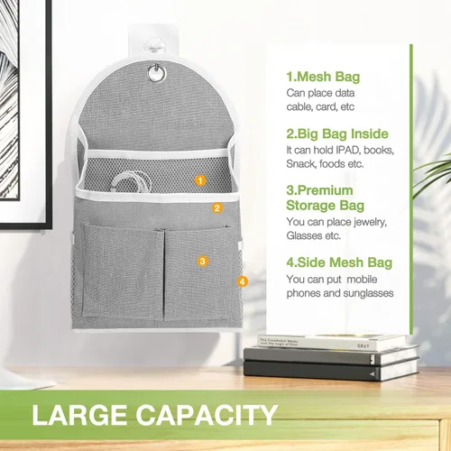 Vista 4 de Ndeno Paquete de 2 bolsas organizadoras para colgar en la pared con bolsillos, bolsa de almacenamiento de tela, cesta impermeable sobre la puerta