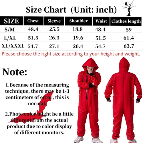 Vista 6 de Mono rojo con capucha overol rojo unisex con máscara disfraz de cosplay de la serie de TV versión original disfraz de Halloween