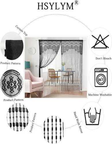 Vista 4 de HSYLYM - Cortina de puerta de encaje para privacidad, estilo macramé boho, para ventanas y como separador de paredes, cubre ventanas y puertas