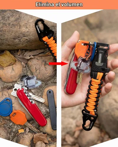 Vista 4 de Survival Keychain Fire Starter w/Flint Striker Paracord Whistle Keyring for Hiking Camping Fishing Hunting