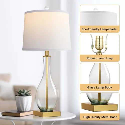 Vista 19 de Juego de 2 lámparas de mesa de cristal de 27 pulgadas con puertos USB, lámparas táctiles para mesita de noche 3-Way Dimmable,E26 Base, Bulbs