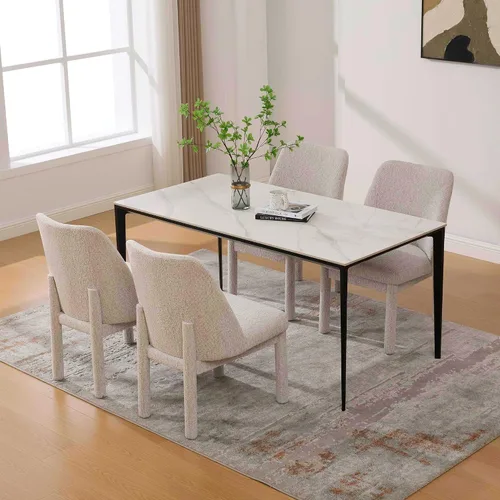 Vista 4 de Modern Minimalist Style Dining Chair,High Curved Backrest Conversation Chair,Comfortable Chenille Side Chairs for Living Beige Set of 4