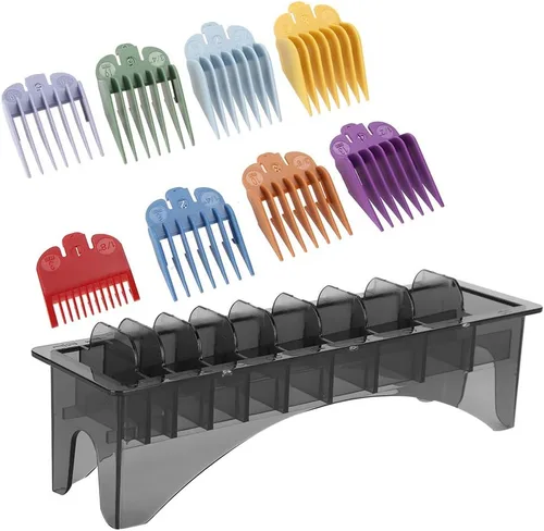 Vista 3 de Tyenaza Soporte para guardia de cortapelos, caja de almacenamiento de peine guía, 10 rejillas eléctricas para cortar el cabello, organizador