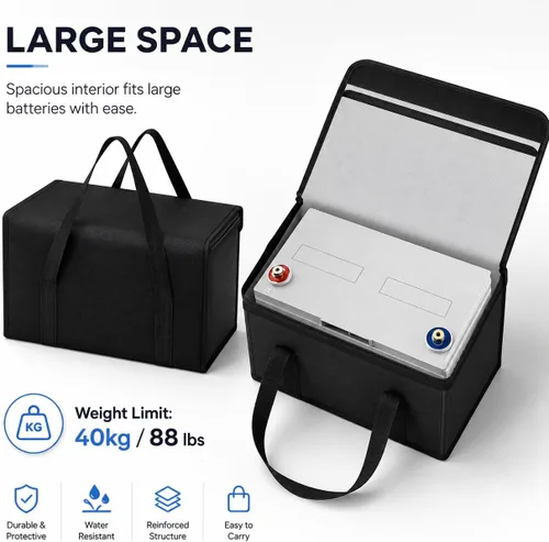 Vista 6 de FLASLD Large Fireproof Lipo Bag for 100Ah Lithium Battery Storage and Charging, 14 x 7.8 x 9.5in Waterproof Box for Documents and Valuables 14 x 7.8