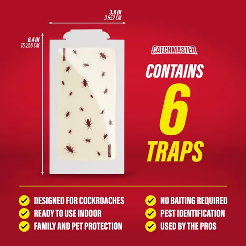 Vista 2 de Catchmaster Tablas de pegamento para trampa de cucarachas, 6 unidades, atrapa insectos y cucarachas, trampas de escorpión, araña, grillo