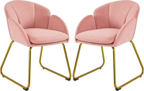 Vista 14 de Yaheetech Silla de terciopelo para sala de estar, sillón en forma de flor con patas doradas, silla lateral tapizada para tocador, sala de estar