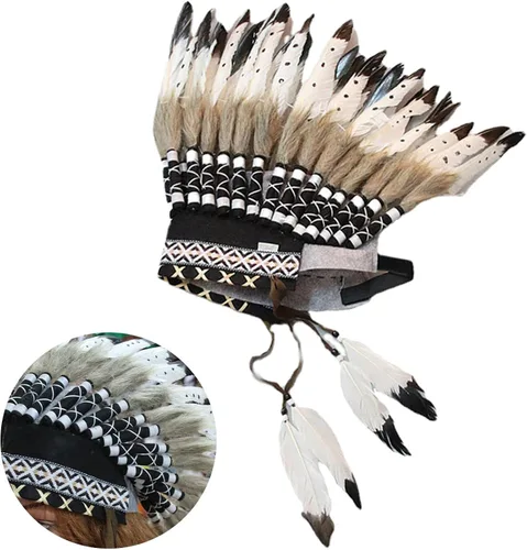 Vista 2 de Yiju Chief Indian Hat - Disfraz de tocado de plumas para disfraz de Halloween