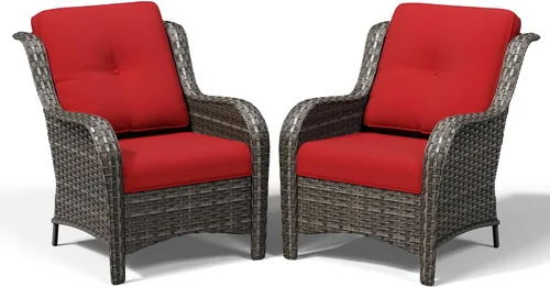 Vista 20 de Joyside Juego de 2 sillas de mimbre para exteriores, sillas de comedor de mimbre de polietileno con cojines de asiento de 4 pulgadas