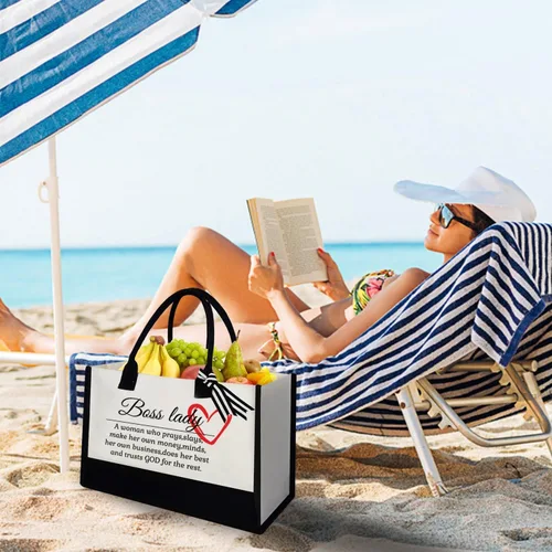 Vista 2 de Bolsa de mano personalizada con letras de yute para mujer, regalo de cumpleaños de Navidad para mujeres, regalos de playa para mujer, mujer, mamá