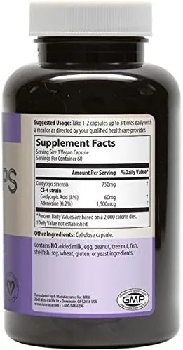 Vista 2 de MRM Cordyceps - Cápsulas vegetarianas, cepa CS-4, 750 mg, botella de 60 unidades (paquete de 2)