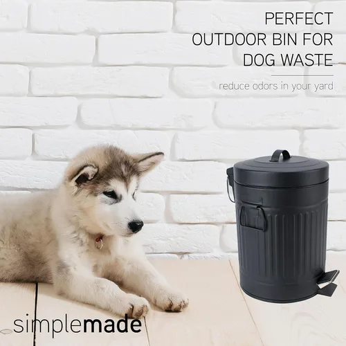 Vista 2 de SIMPLEMADE Cubo de basura redondo con pedal, acero inoxidable con tapa, pequeño cesto de metal/cubo de basura para baño, oficina, negro, 5 litros