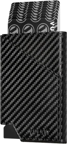 Vista 11 de VULKIT Cartera de tarjetas desplegable con bloqueo RFID, funda delgada de aluminio para tarjetas bancarias con bolsillo para dinero de negocios