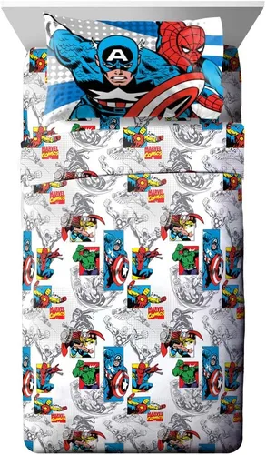 Vista 4 de Jay Franco Marvel Comics Avengers Good Guys - Juego de ropa de cama individual de 4 piezas, color azul