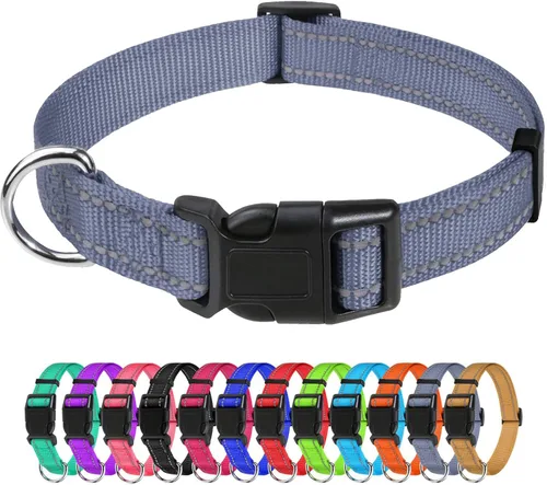 Vista 25 de TagME Collares de nailon reflectantes para perros, collar ajustable clásico para mascotas con hebilla de liberación rápida para cachorros, rosa Rosa