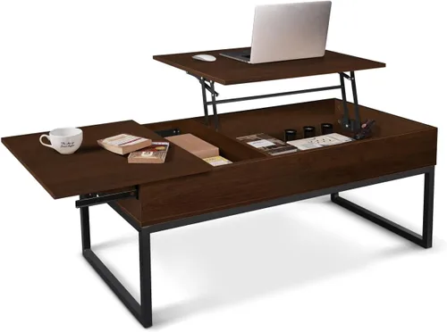 Vista 11 de CAPHAUS Mesa de centro elevable con compartimento oculto y cajón deslizante, mesa elevadora para almacenamiento de sala de estar, 41 pulgadas
