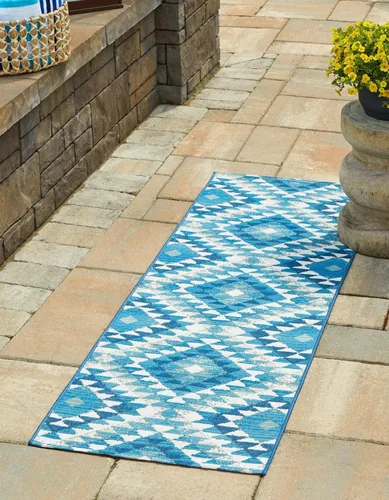 Vista 12 de Unique Loom Outdoor Southwestern Collection - Alfombra de área - Fethiye (2' x 3' 1", rectangular, azul/azul claro)