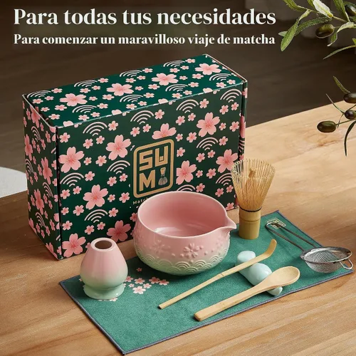 Vista 2 de Juego de 9 batidores de matcha, juego de té Matcha con cuenco de cerámica matcha, batidor de bambú (Chasen), cuchara, tamizador, kit de matcha