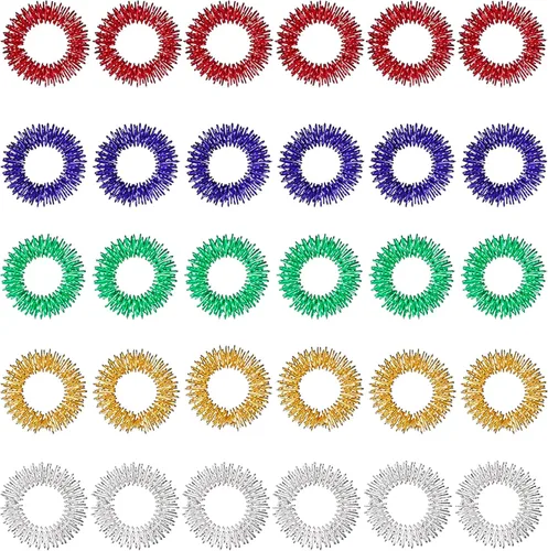 Vista 8 de Blulu 30 Piezas Anillos de Acupresión con Púas Anillos Sensoriales para Dedos Alivio del Estrés Masajeador Sensorial Fidget para Adolescentes