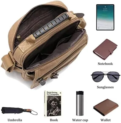 Vista 6 de Bolso bandolera de lona para hombre, bolso bandolera pequeño, bolso de trabajo, multifunción, vintage