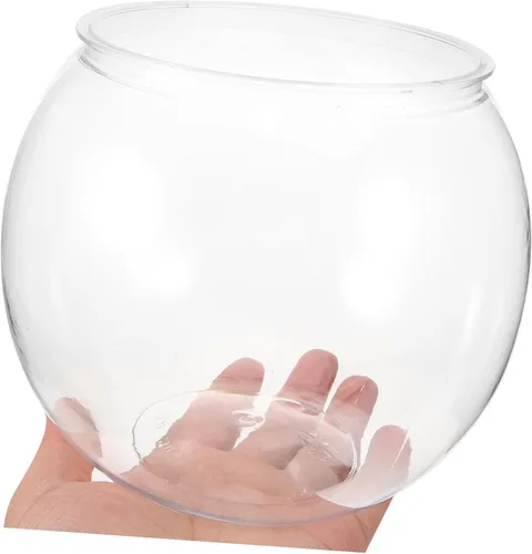 Vista 7 de Hemobllo Tanque de peces redondo transparente Jarrón hidropónico de plástico pequeño tanque de peces tanque de terrario Betta Fish Bowl Plantador