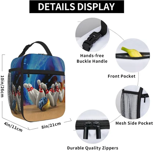 Vista 3 de Bolsa de almuerzo reutilizable con bola de boliche de hielo y fuego, lonchera para niños y niñas, lonchera aislada para niños, lonchera Bento fácil