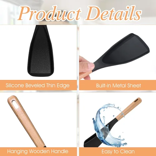 Vista 2 de cobee 4 cucharas de cocina de silicona de 12 pulgadas para utensilios de cocina antiadherentes, cuchara multifunción, cuchara multifunción con mango