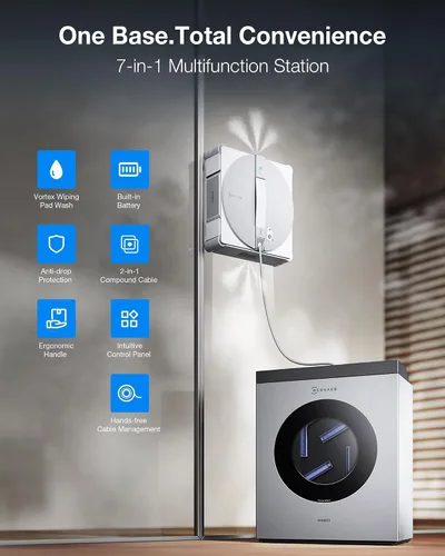 Vista 5 de ECOVACS WINBOT W3 Omni Robot limpiador de ventanas con limpieza automática y estación multifuncional, navegación inteligente Win-SLAM 5.0, limpieza
