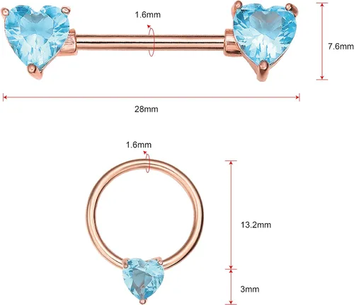 Vista 2 de WASOLIE 2 pares de anillos para pezón de acero inoxidable 14G anillos para pezón joyería para mujeres y hombres barra de 0630in Metal arenisca