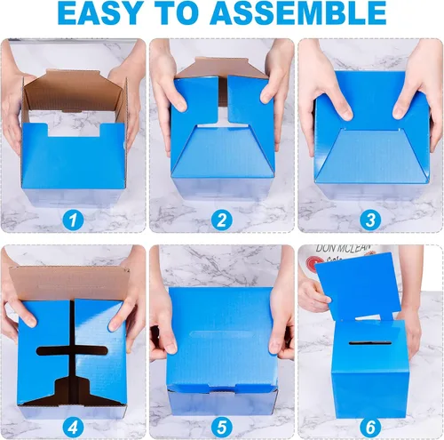 Vista 4 de PATIKIL Caja de sugerencias de cartón, 2 urnas de 6 x 6 x 6 pulgadas con cabecera extraíble para rifa, sugerencia, colección, propina, donación, Azul