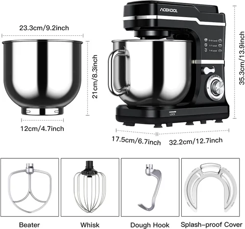 Vista 2 de Batidora de pie de 7.5QT, mezclador eléctrico de cocina de cabeza Negro