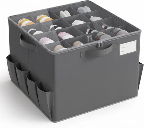 Vista 20 de Varhomax Shoe Organizer Box for Closet, Fabric Shoe Storage Bin with Adjustable Dividers & Clear Cover, Holds up 16-32 Pairs of Sneakers & Sandals
