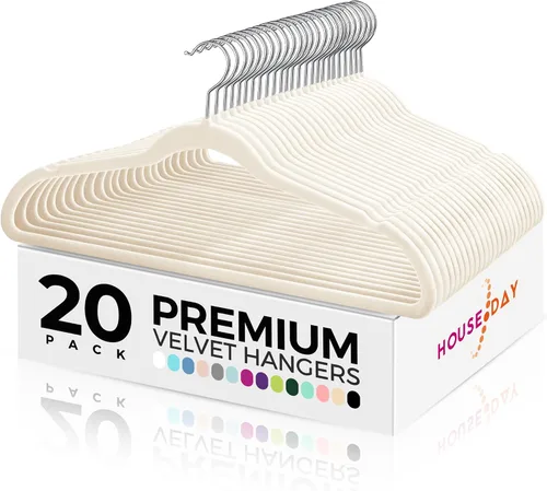 Vista 11 de HOUSE DAY - Paquete de 50 perchas de terciopelo premium, perchas antideslizantes de fieltro aterciopelado, perchas resistentes para ropa con gancho