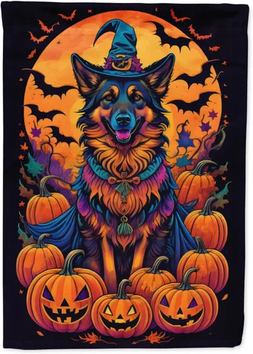 Vista 19 de Caroline's Treasures DAC1466GF - Bandera decorativa para jardín de Halloween de Affenpinscher Witchy para jardín, decoración para patio exterior