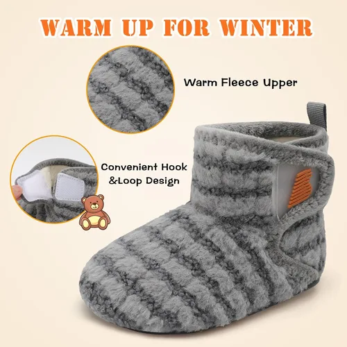 Vista 2 de BARERUN Pantuflas para niños y niñas, zapatos de casa para bebés, botines de invierno de felpa acogedora para niños, pantuflas cálidas y ligeras