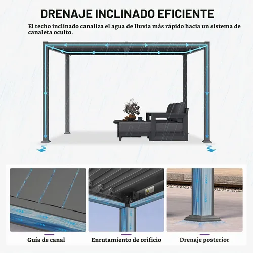 Vista 5 de PURPLE LEAF Pérgola con listones de techo rígido de 8 x 10, pérgola de aluminio para patio al aire libre con techo ajustable a prueba de lluvia
