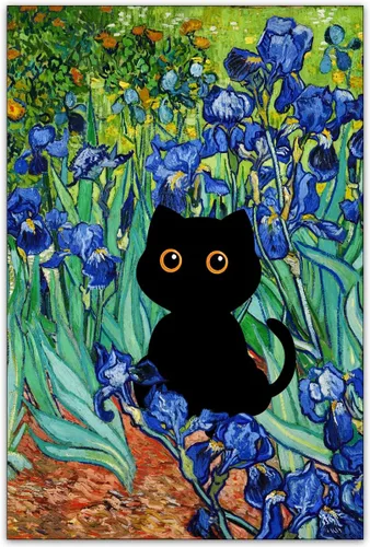 Vista 31 de CAXIYSH Arte de pared de gato negro Monet, póster de lirios acuáticos, vintage, divertido, floral, gato, lienzo, pinturas famosas, impresiones