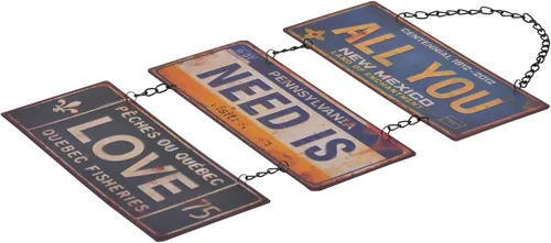 Vista 3 de NIKKY HOME Placa colgante de metal con texto en inglés «All You Need is Love» para decoración de habitación de los años 70, 12.01 x 0.2 x 23.82
