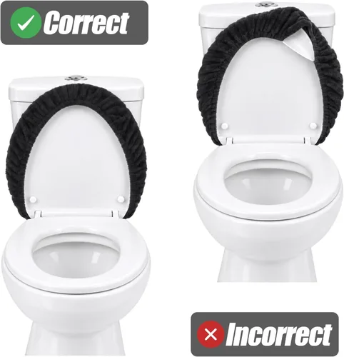 Vista 6 de Cubierta de tapa de inodoro para baño, funda de asiento de inodoro negra
