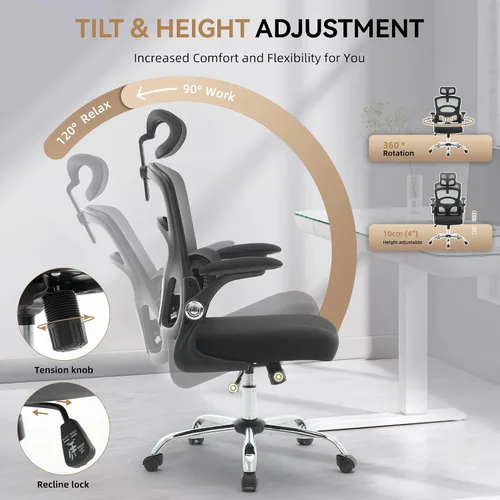 Vista 4 de Ergonomic Office Chair with Lumbar Support & Adjustable Headrest, High Back Mesh Computer Chair 360° Swivel Rolling Desk Chair Swivel Desk Chair for
