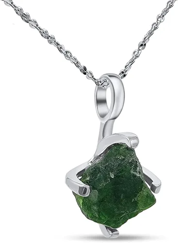 Vista 14 de Collar de cadena con colgante de piedra preciosa natural en bruto con oro blanco sobre plata de ley 925, piedra natal delicado regalo solitario