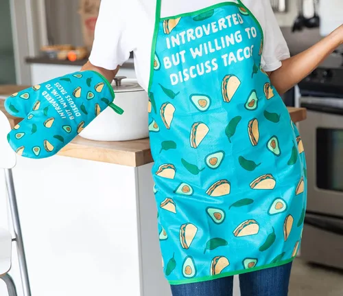 Vista 6 de Crazy Dog T-Shirts Introverted But Willing to Discuss Tacos Funny Cinco De Mayo Graphic Kitchen Accessories