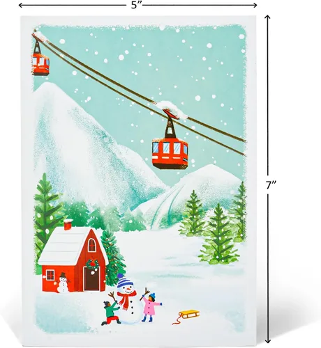 Vista 2 de POPWOW Tarjeta desplegable de vacaciones de montaña, Feliz Navidad, nieve, esquí, tarjetas de felicitación 3D, regalos para mujeres, hombres, niños
