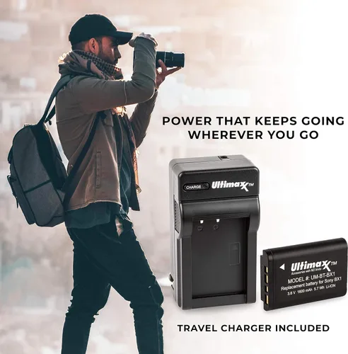 Vista 7 de Ultimaxx Cargador rápido AC/DC para el hogar y viaje con 2 baterías BX1 de larga duración (1600 mAh) para Cyber-Shot DSC-HX95, HX99, HX350, RX1