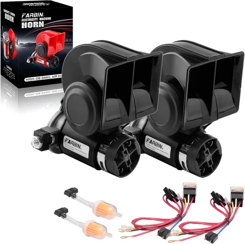 Vista 10 de FARBIN Bocina de aire para bocina de tren de coche para camiones, kit de bocina de coche ruidosa con botón Compact, blue, 12V 150dB loud, with