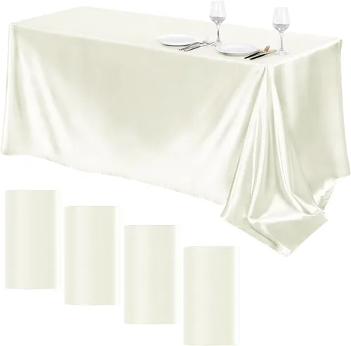 Vista 20 de TURSTIN Paquete de 4 manteles de satén negro de 102 x 58 pulgadas, mantel rectangular de seda brillante, tela suave, decoración de mesa para bodas