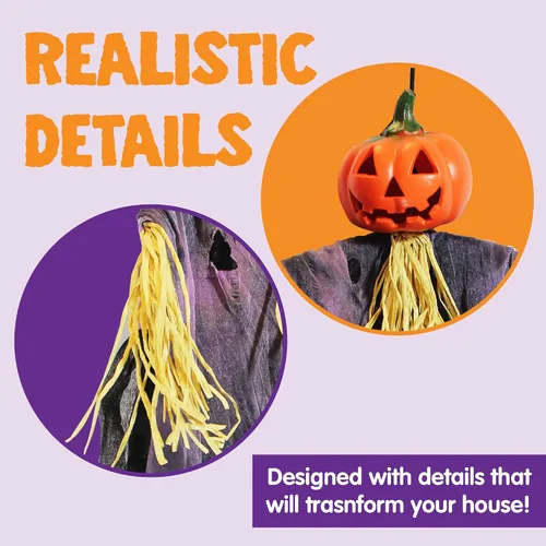 Vista 3 de JOYIN Paquete de 3 fantasmas colgantes de 35 pulgadas, decoración de calabaza para colgar de Halloween, decoración de Halloween al aire libre