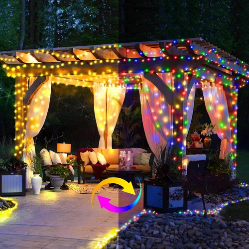 Vista 2 de KNONEW 720 luces LED de Navidad de 337 pies para exteriores, luces de cadena de alambre transparente que cambian de color con 11 modos